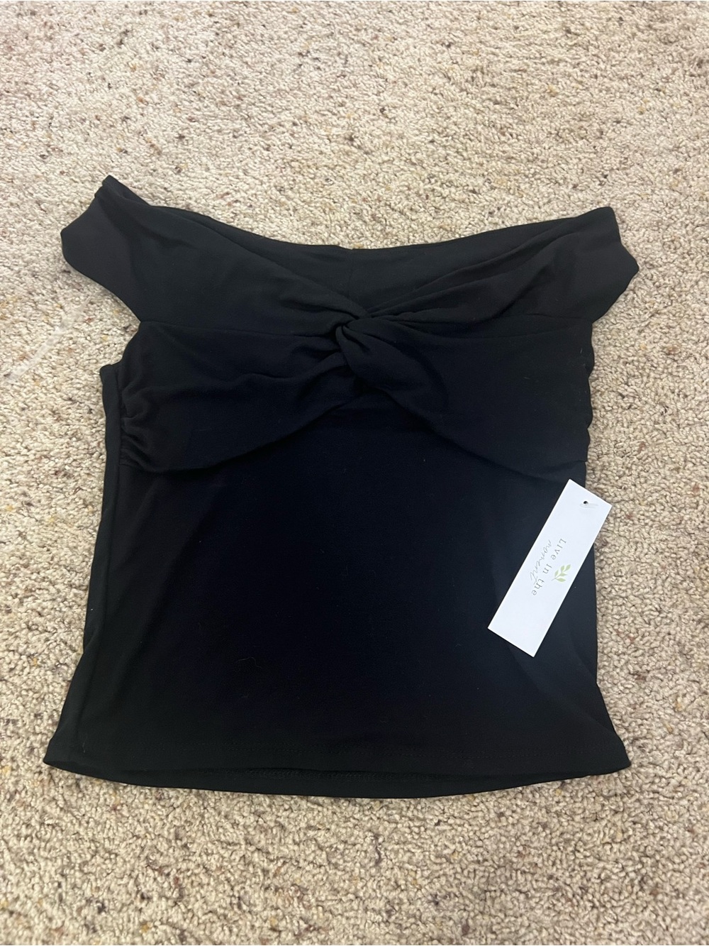 Women’s Live in the Moment Off-Shoulder Knot Front Tank Top - Black